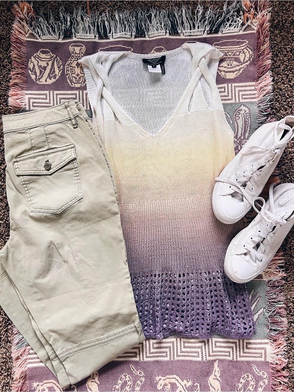 Lightweight Ombre Knit Tank Top in Lavender and Cream - Casual Summer Layer